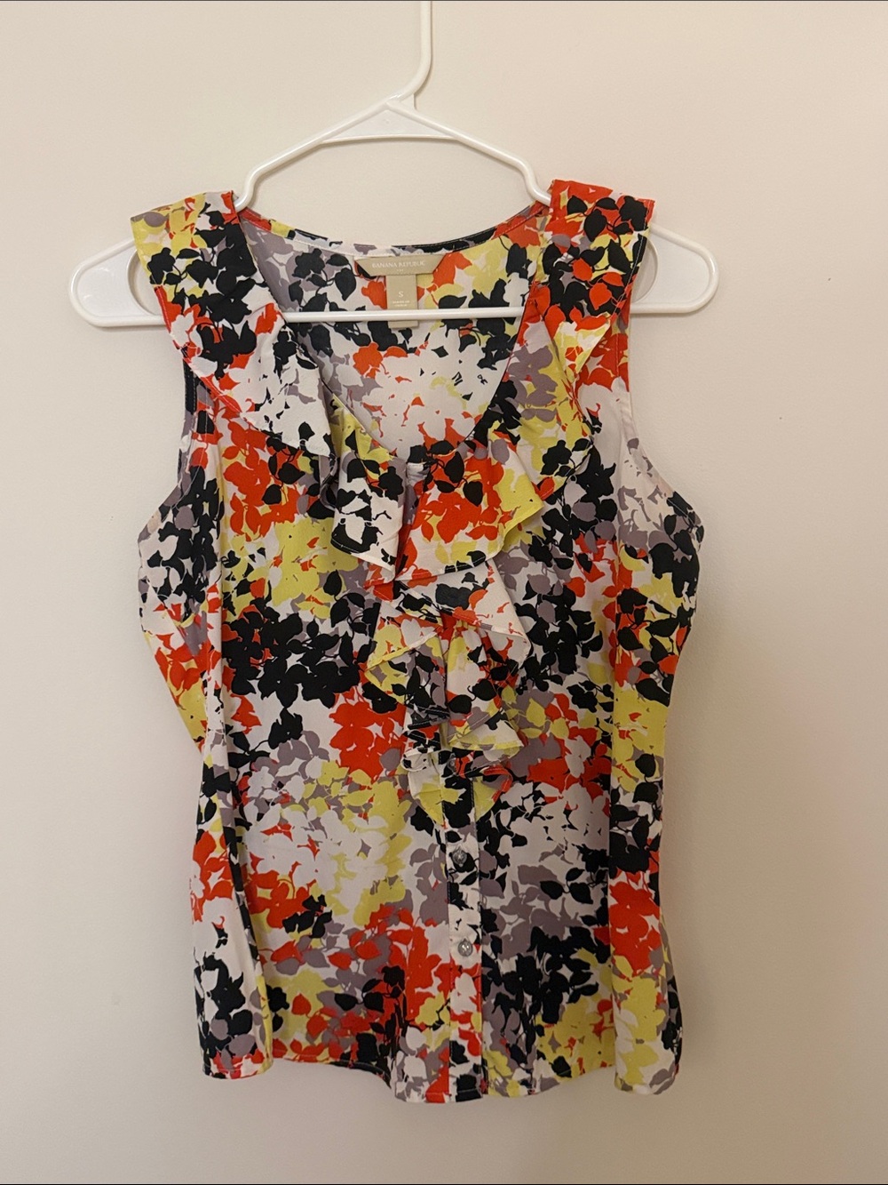 Banana Republic Floral Ruffle-Front Sleeveless Camisole - Red, Yellow, Black